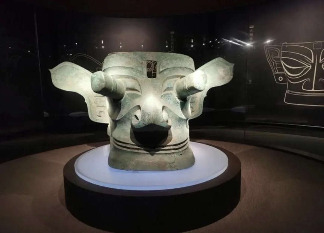 Bronze mask display at Sanxingdui Museum